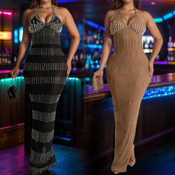 Womens Diamonds Dresses Halter Backless Christmas Ready Long Elegant Party Dresses Woman Cocktail Prom Evening Dresses Xiny682
