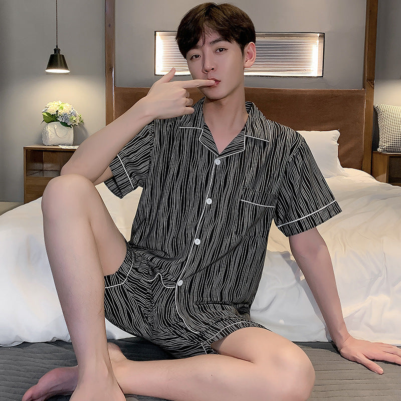 Pajamas Men Summer Short Sleeved Ice Silk Thin Breathable Homewear Set Male Sleep Cloth Suit Gentlemen Satin Nightwear Youth Boy