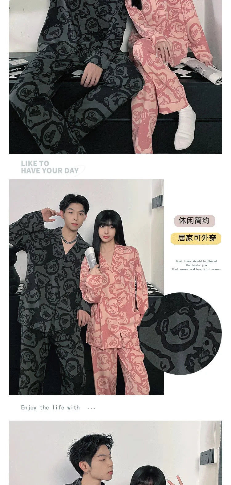 Couple Pajamas Suit Spring Long Sleeve Long Pant Home Cloth Men Ice Silk Thin Large Size Sleepwear Set Women Cardigan Sleepwear