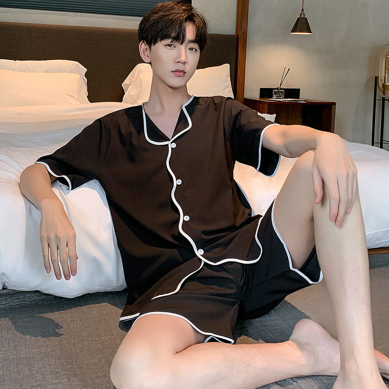 Pajamas Men Summer Short Sleeved Ice Silk Thin Breathable Homewear Set Male Sleep Cloth Suit Gentlemen Satin Nightwear Youth Boy