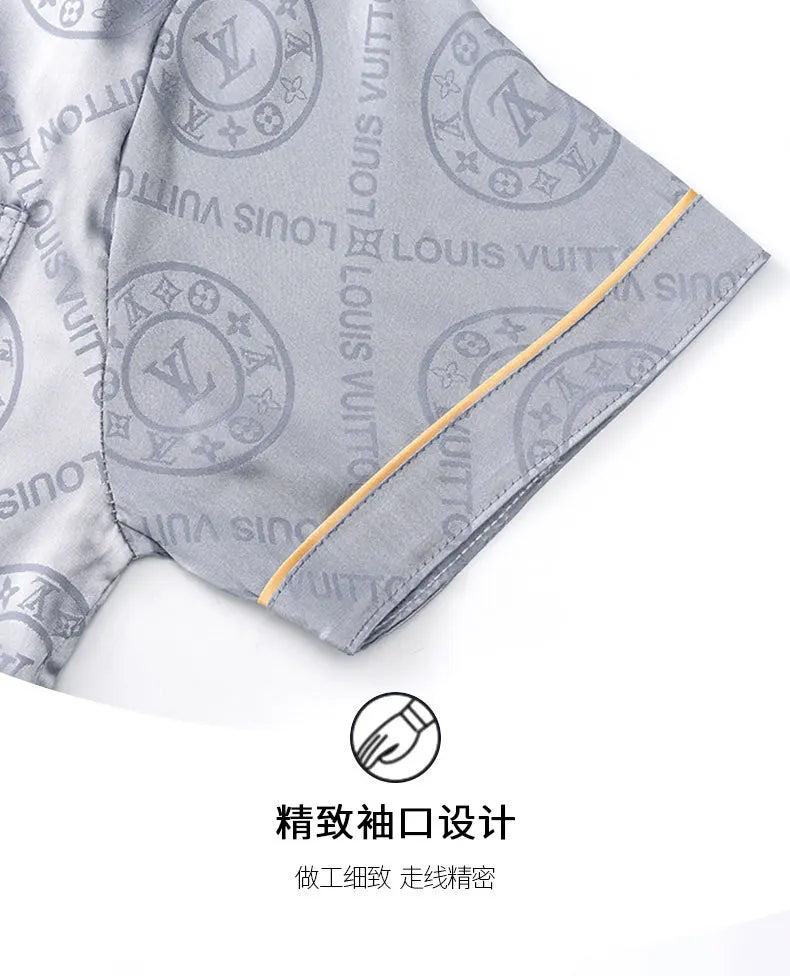 Pajamas Men Summer Short Sleeved Ice Silk Thin Breathable Homewear Set Male Sleep Cloth Suit Gentlemen Satin Nightwear Youth Boy