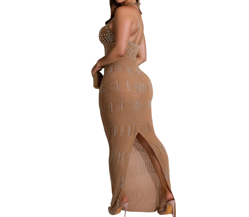 Womens Diamonds Dresses Halter Backless Christmas Ready Long Elegant Party Dresses Woman Cocktail Prom Evening Dresses Xiny682
