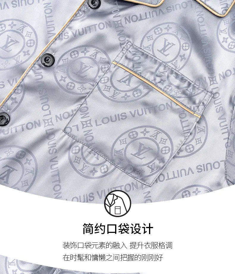 Pajamas Men Summer Short Sleeved Ice Silk Thin Breathable Homewear Set Male Sleep Cloth Suit Gentlemen Satin Nightwear Youth Boy