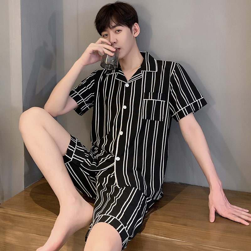 Pajamas Men Summer Short Sleeved Ice Silk Thin Breathable Homewear Set Male Sleep Cloth Suit Gentlemen Satin Nightwear Youth Boy