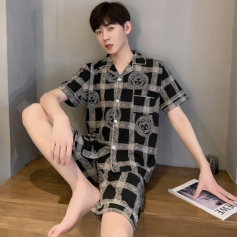 Pajamas Men Summer Short Sleeved Ice Silk Thin Breathable Homewear Set Male Sleep Cloth Suit Gentlemen Satin Nightwear Youth Boy