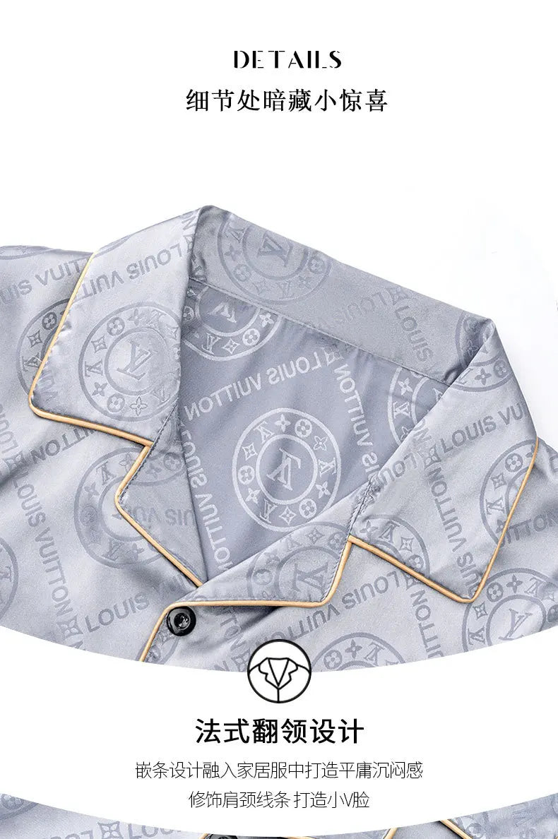 Pajamas Men Summer Short Sleeved Ice Silk Thin Breathable Homewear Set Male Sleep Cloth Suit Gentlemen Satin Nightwear Youth Boy